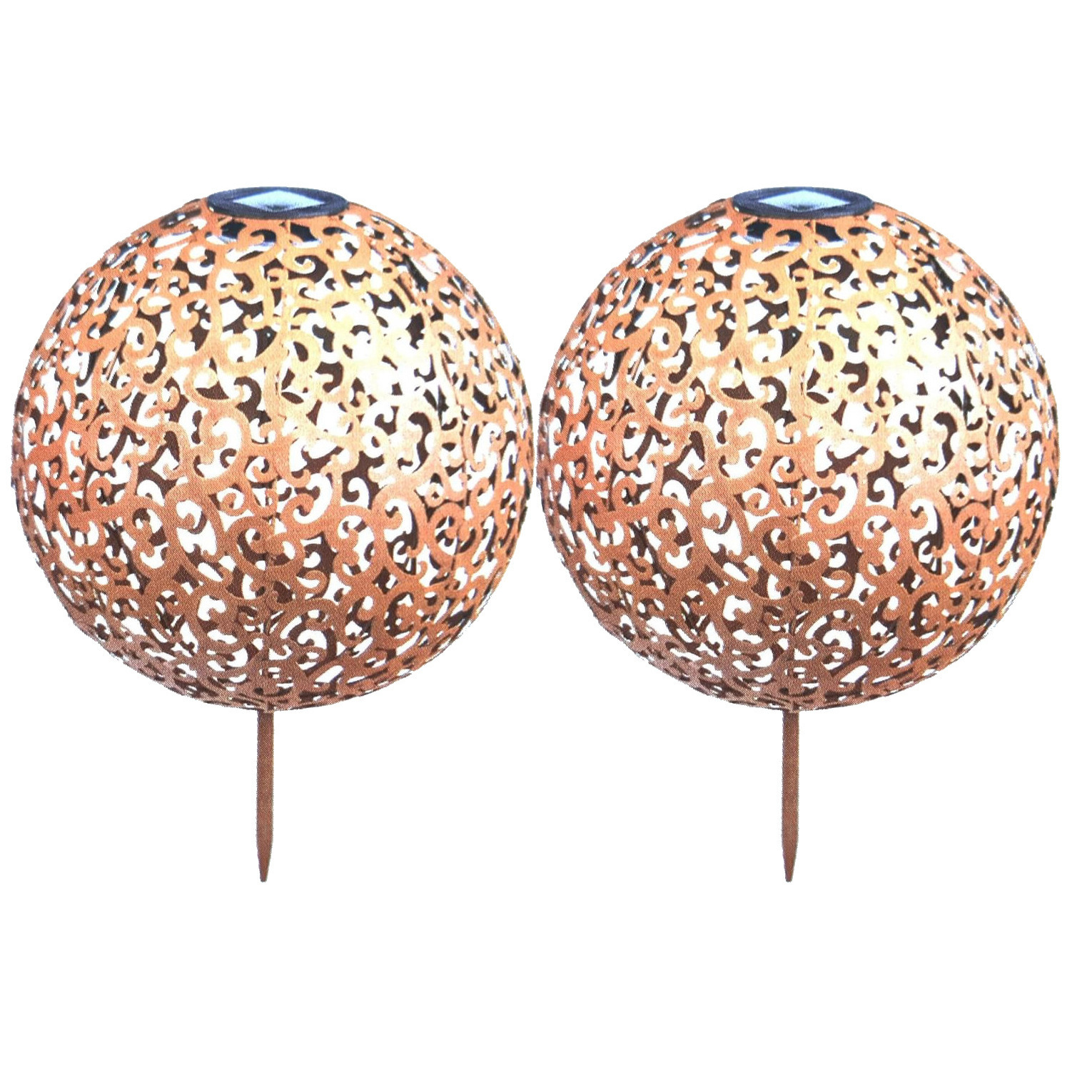 3x Buitenlampen-tuinlampen bollen 28,5 cm koper op steker