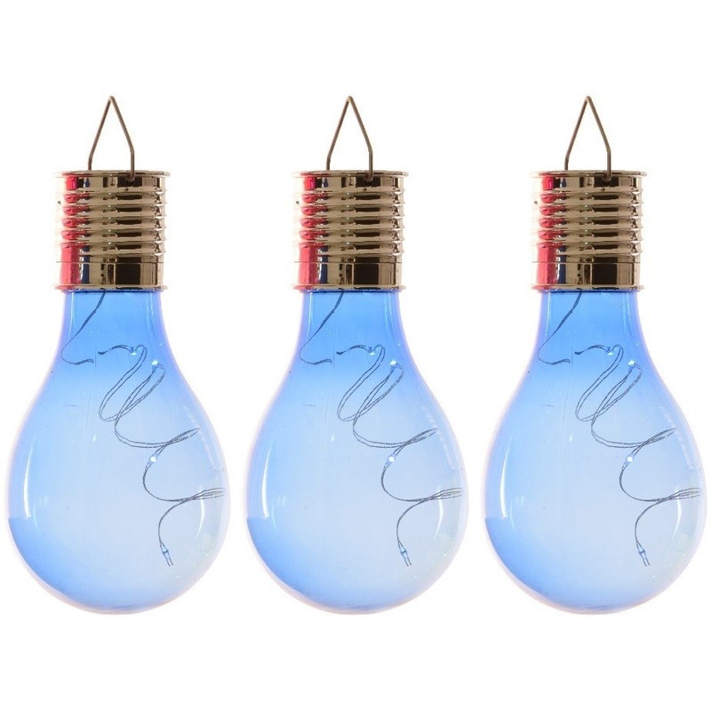 3x Buitenlampen-tuinlampen lampbolletjes-peertjes 14 cm blauw