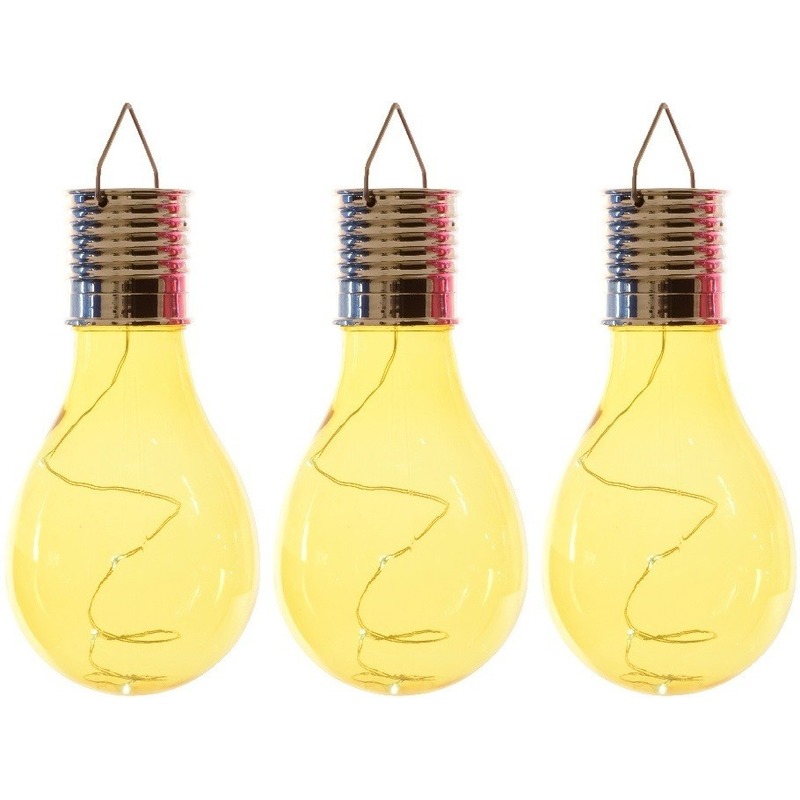 3x Buitenlampen-tuinlampen lampbolletjes-peertjes 14 cm geel
