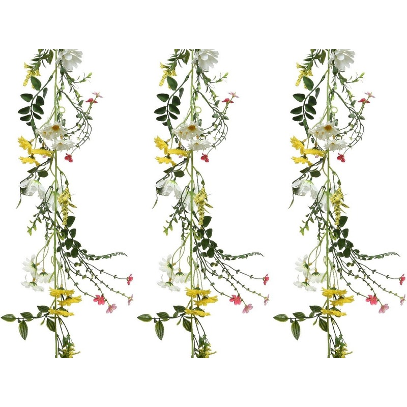 3x Gele-witte kunstbloemen takken 180 cm decoratie