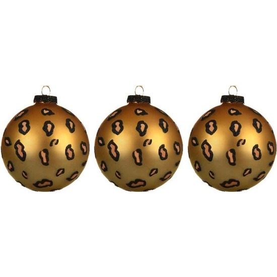 3x Glazen kerstballen mat luipaardprint 8 cm kerstboom versiering-decoratie