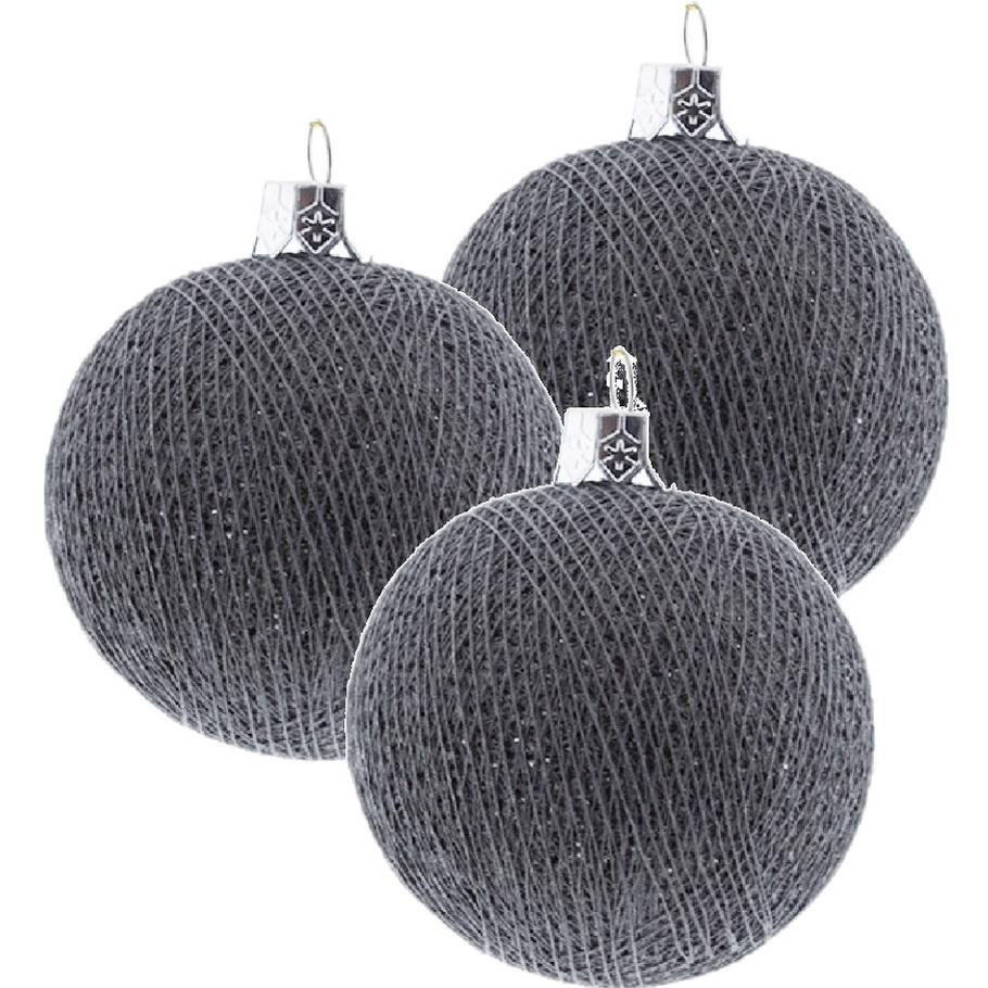 3x Grijze Cotton Balls kerstballen decoratie 6,5 cm