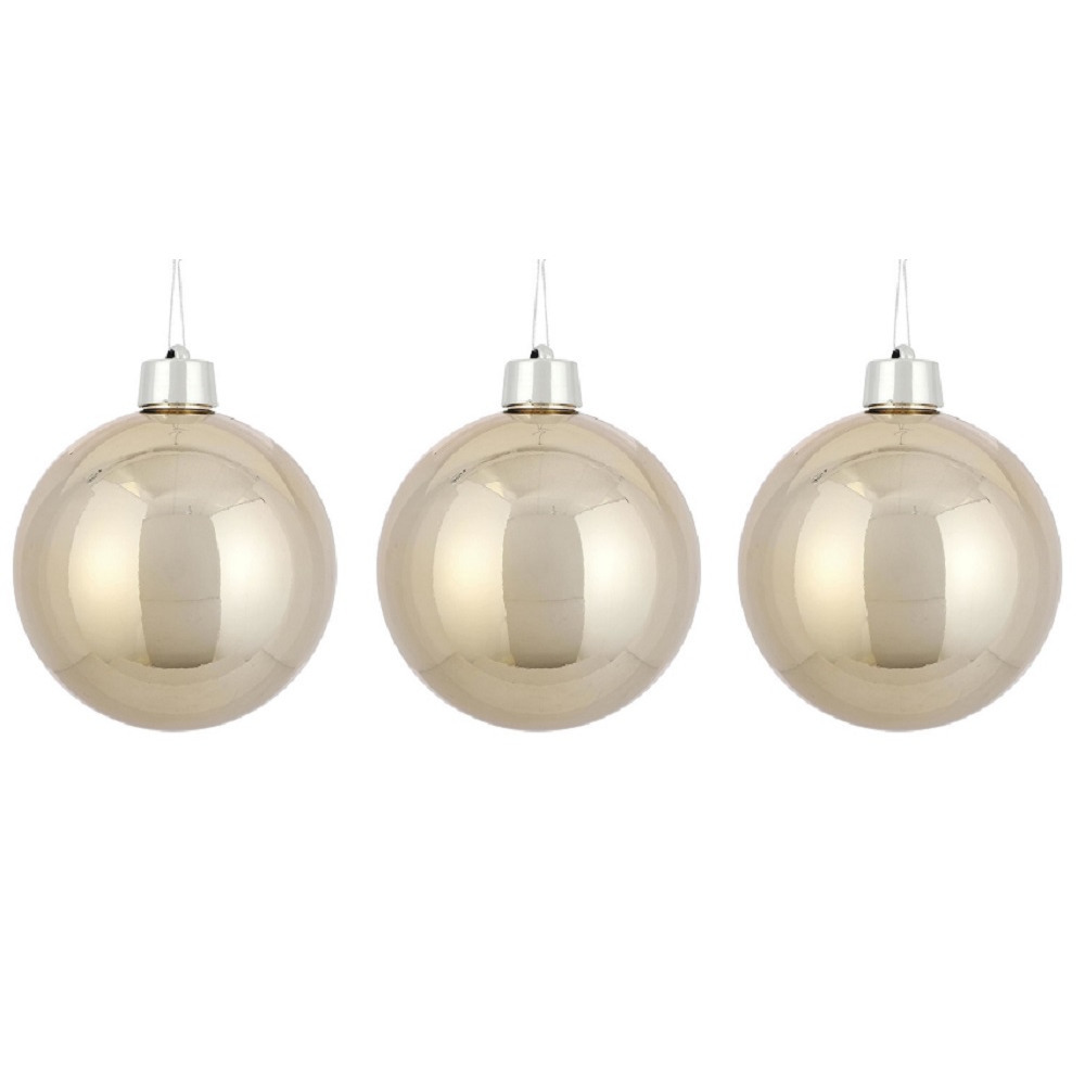 3x Grote kunststof decoratie kerstballen licht champagne 20 cm