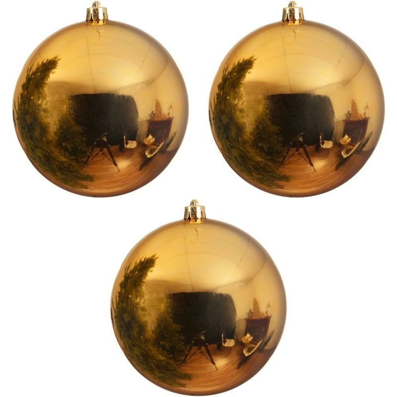 3x Grote raam-deur-kerstboom decoratie gouden kerstballen 14 cm glans