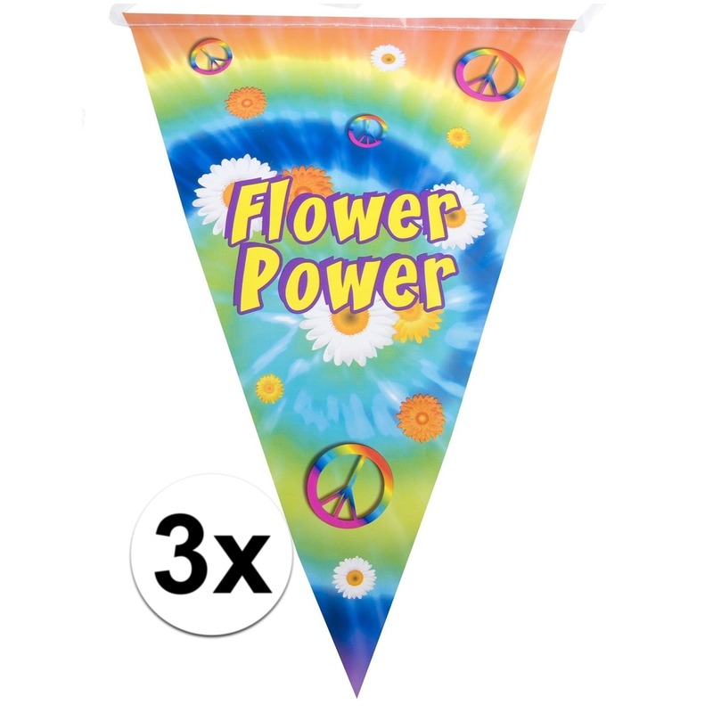 3x Hippie feest vlaggenlijn flower power 5 meter