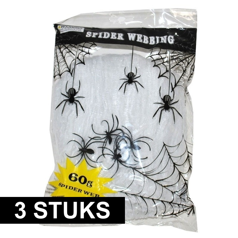 3x Horror decoratie spinnen web 60 gram