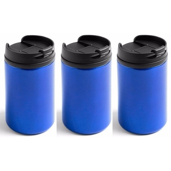 3x Isoleerbekers RVS metallic blauw 320 ml