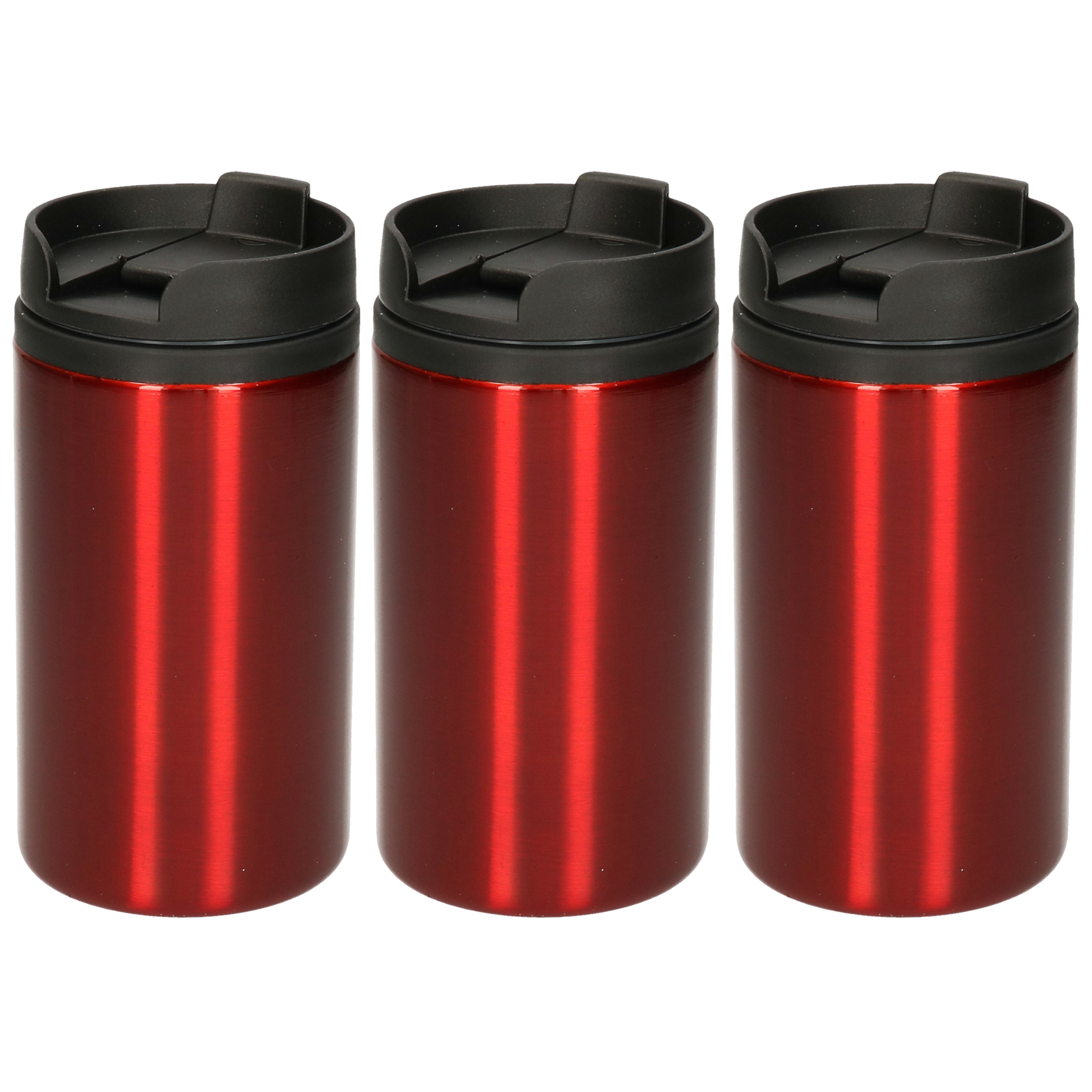 3x Isoleerbekers RVS metallic rood 320 ml