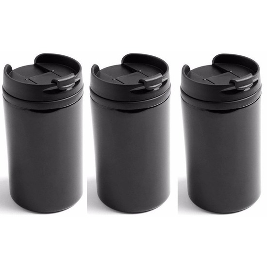3x Isoleerbekers RVS metallic zwart 320 ml