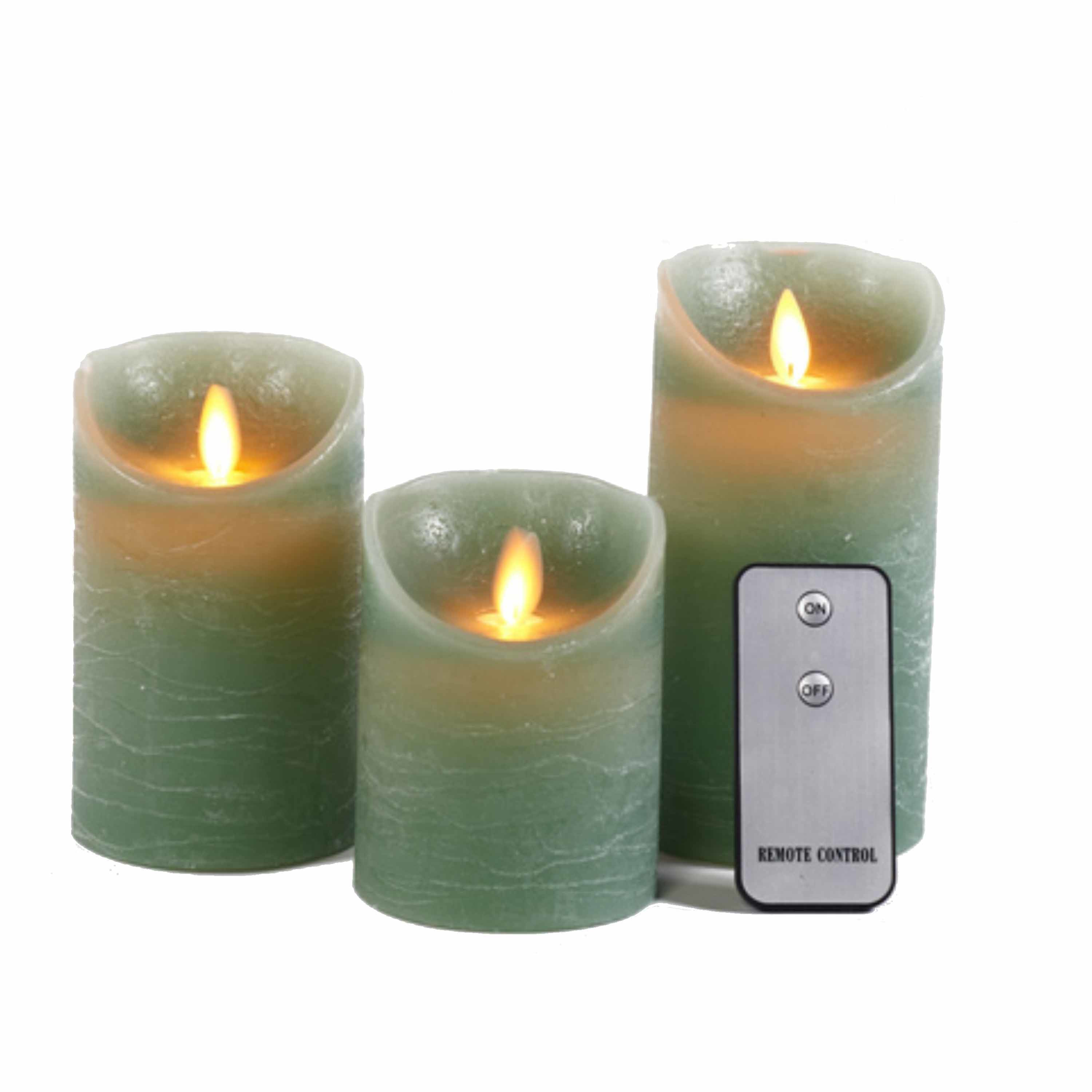 3x Jade groene LED kaarsen op batterijen inclusief afstandsbediening