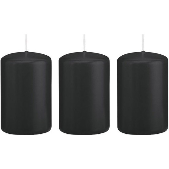 3x Kaarsen zwart 5 x 8 cm 18 branduren sfeerkaarsen