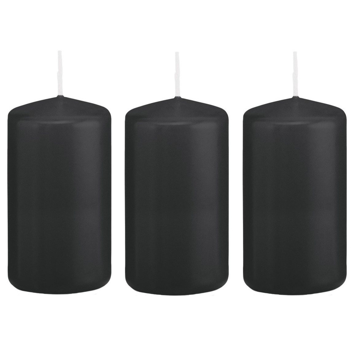 3x Kaarsen zwart 6 x 12 cm 40 branduren sfeerkaarsen
