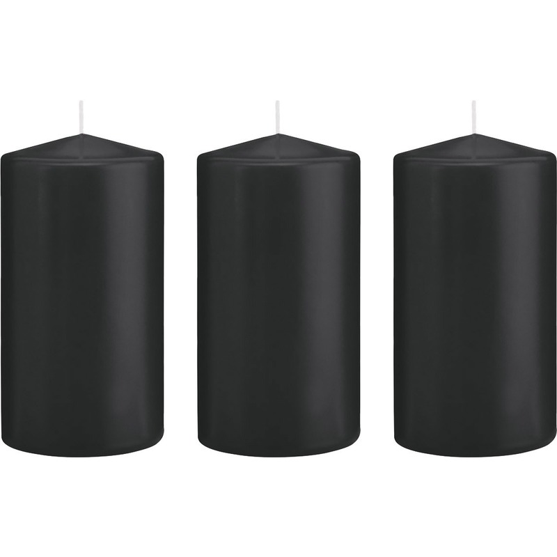 3x Kaarsen zwart 8 x 15 cm 69 branduren sfeerkaarsen