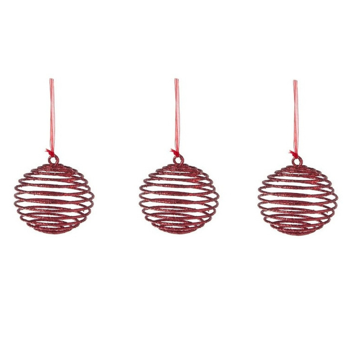 3x Kerstornamenten kersthangers rode spiraal kerstballen 10 cm