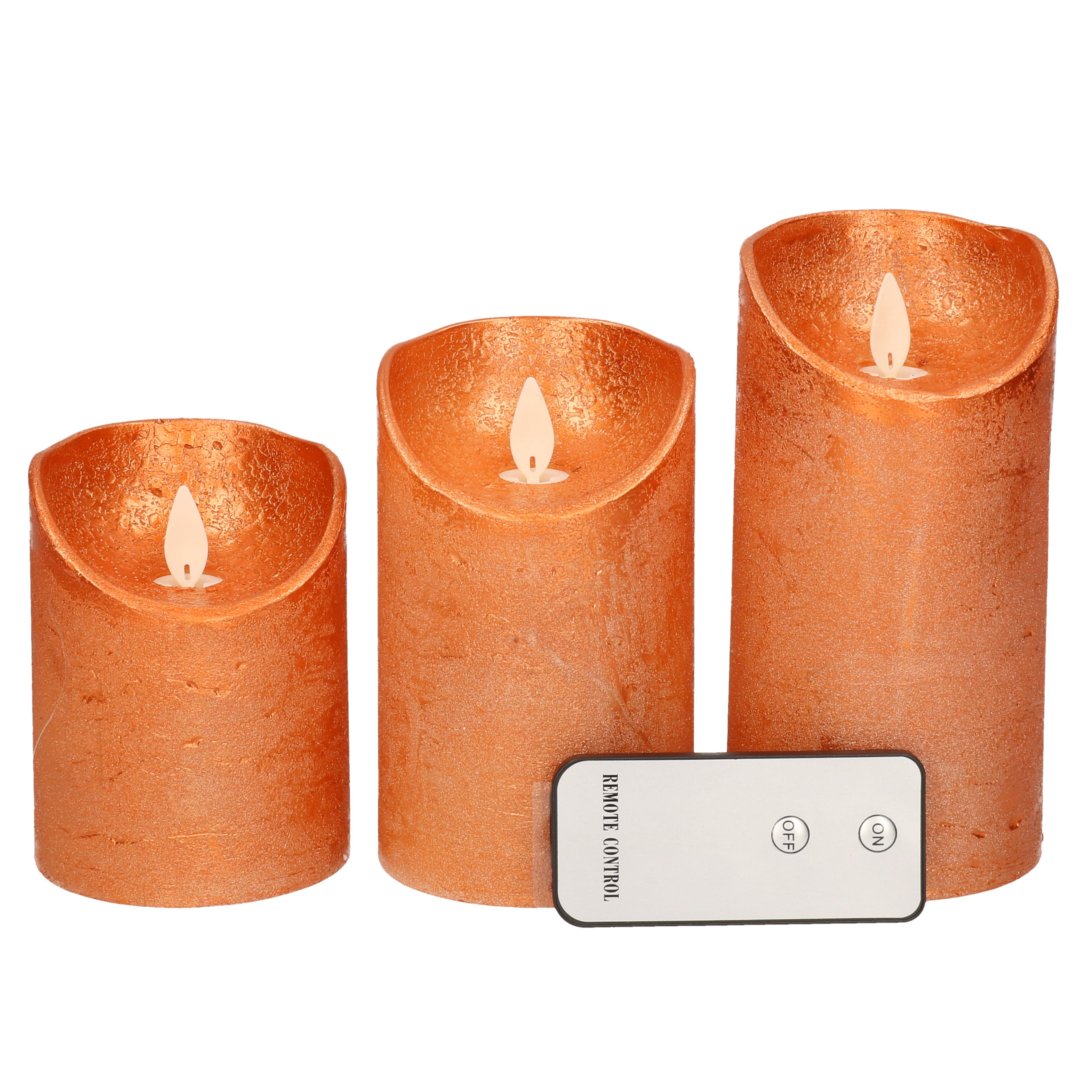 3x Koperen LED kaarsen op batterijen inclusief afstandsbediening