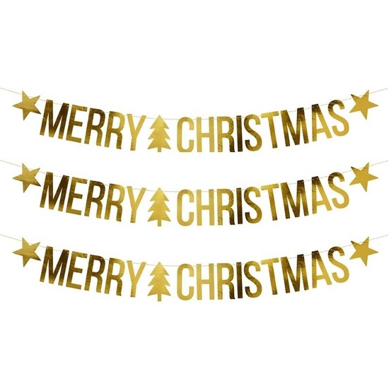 3x Merry Christmas kerst feest-party banners letterslingers versiering karton 175 cm