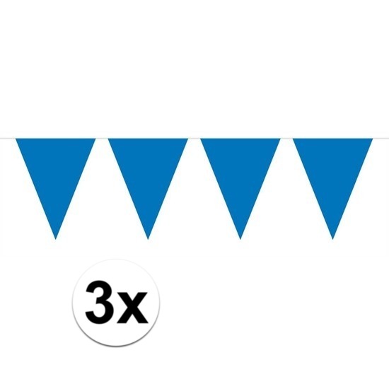 3x Mini vlaggetjeslijn slingers verjaardag blauw