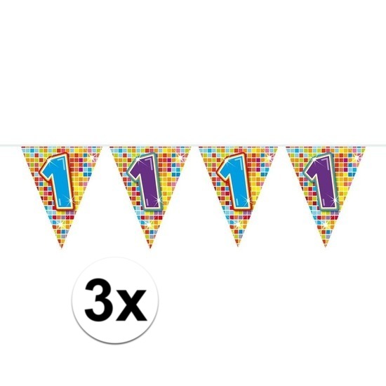 3x Mini vlaggetjeslijn slingers verjaardag versiering 1 jaar