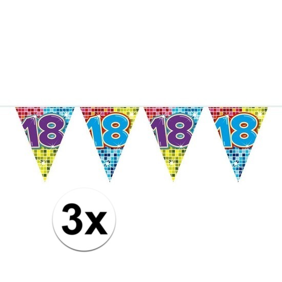 3x Mini vlaggetjeslijn slingers verjaardag versiering 18 jaar