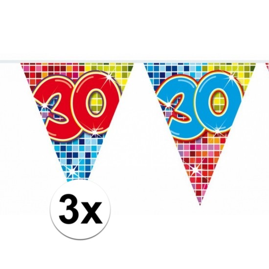3x Mini vlaggetjeslijn slingers verjaardag versiering 30 jaar