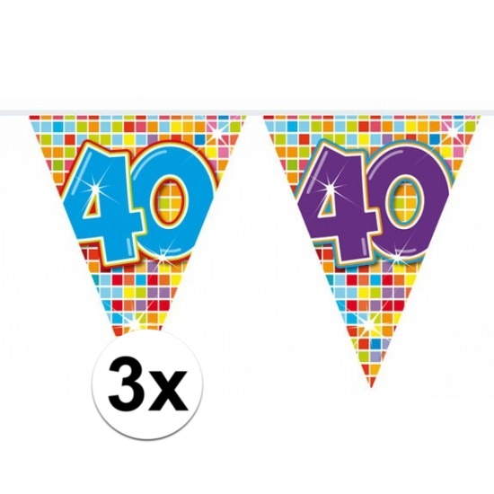 3x Mini vlaggetjeslijn slingers verjaardag versiering 40 jaar
