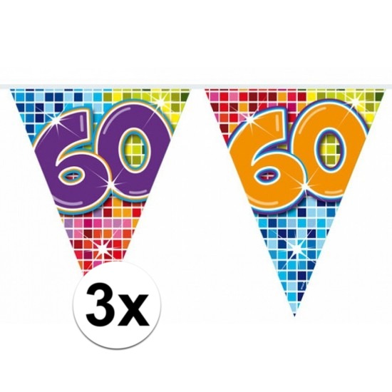 3x Mini vlaggetjeslijn slingers verjaardag versiering 60 jaar
