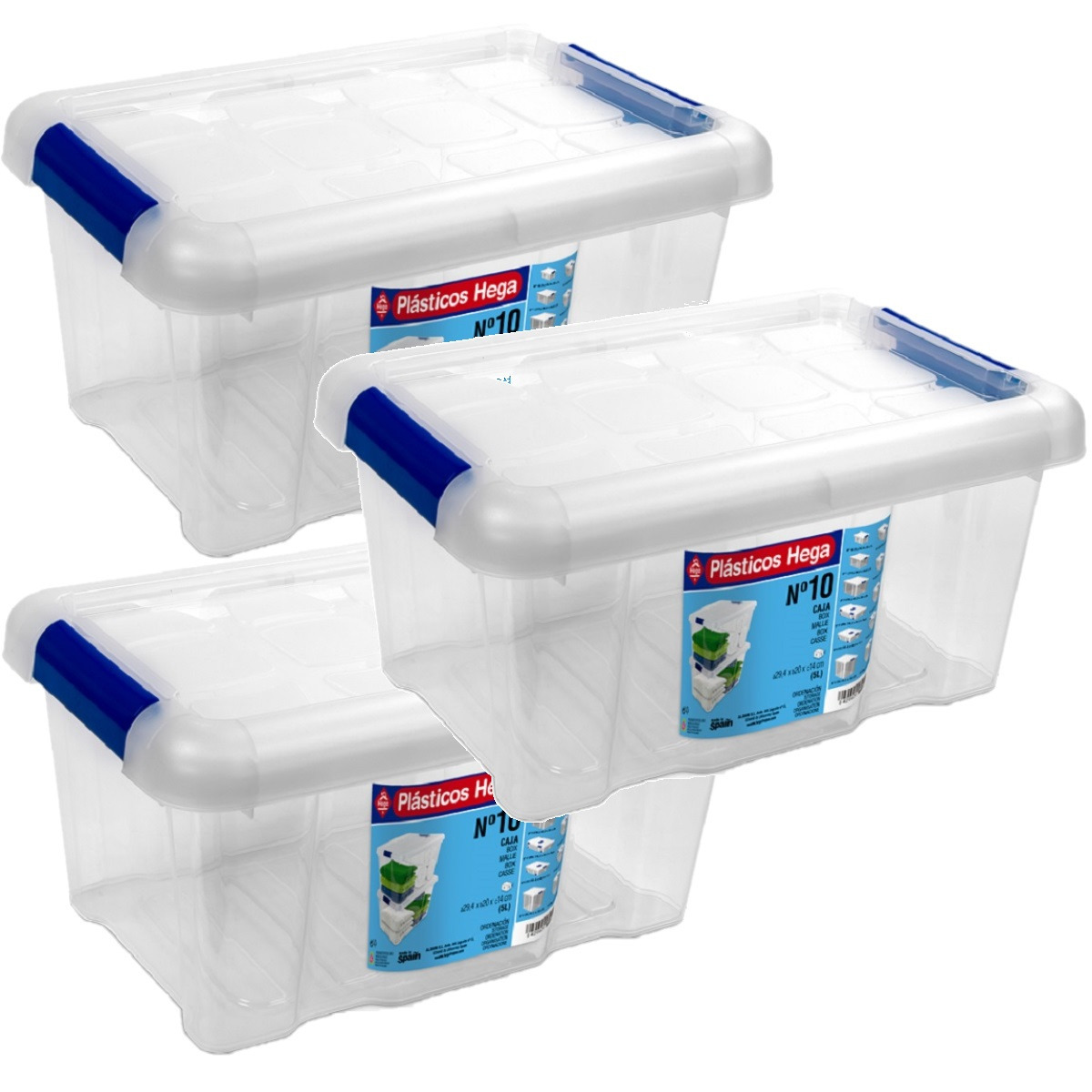 3x Opbergboxen-opbergdozen met deksel 5 liter kunststof transparant-blauw