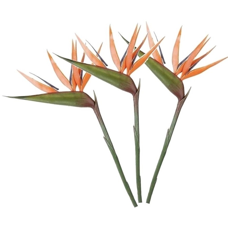 3x Oranje kunst strelitzia-paradijsvogelbloem kunstbloemen 90 cm decoratie