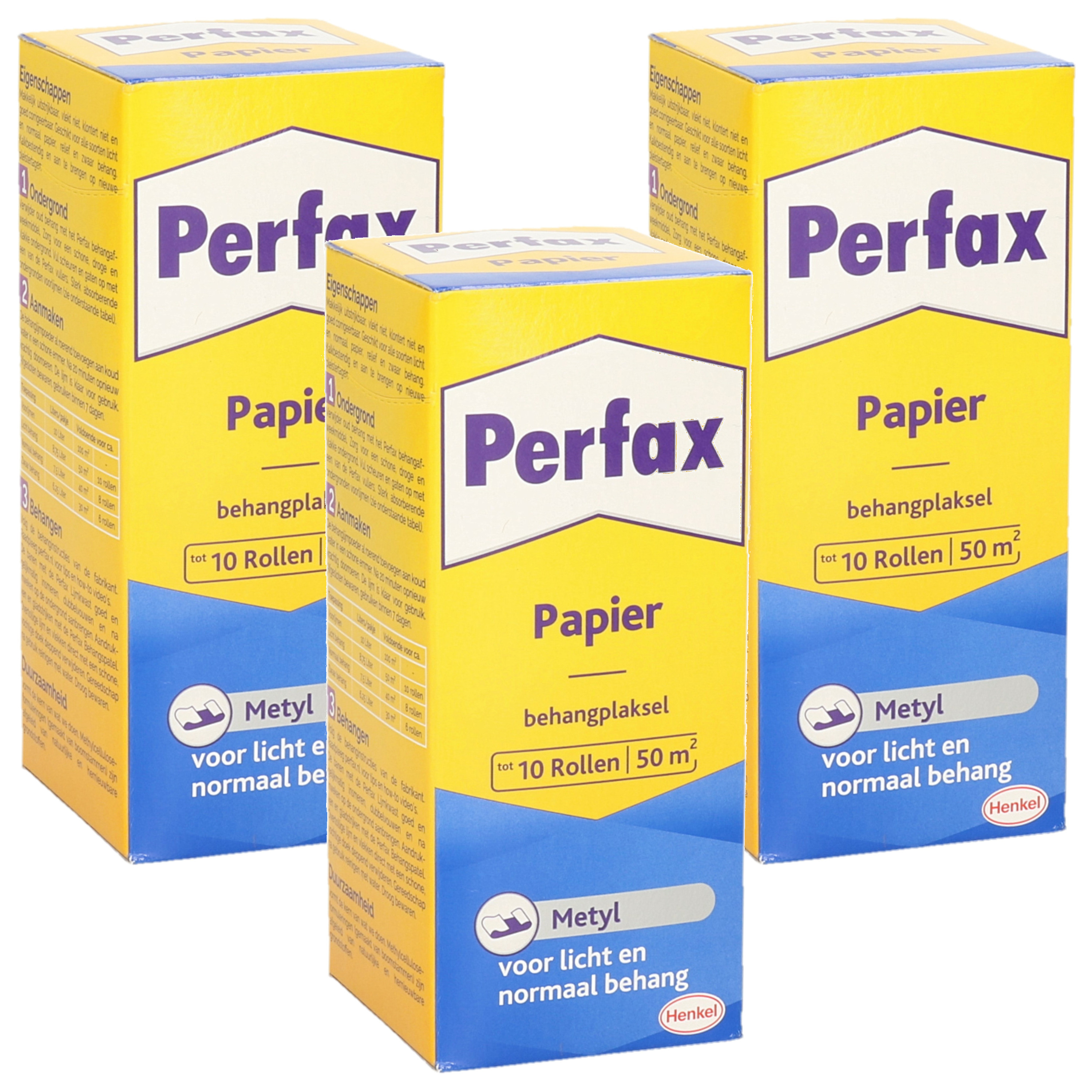 3x pakken Perfax metyl behanglijm voor licht tot normaal behang 125 gram