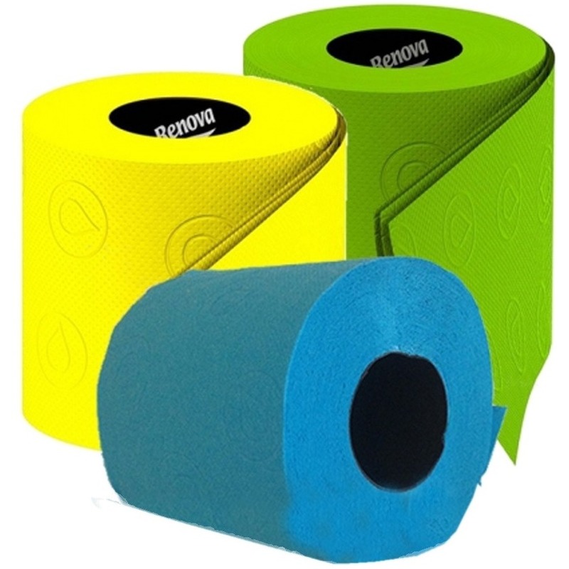 3x Rol gekleurd toiletpapier turquoise-geel-groen