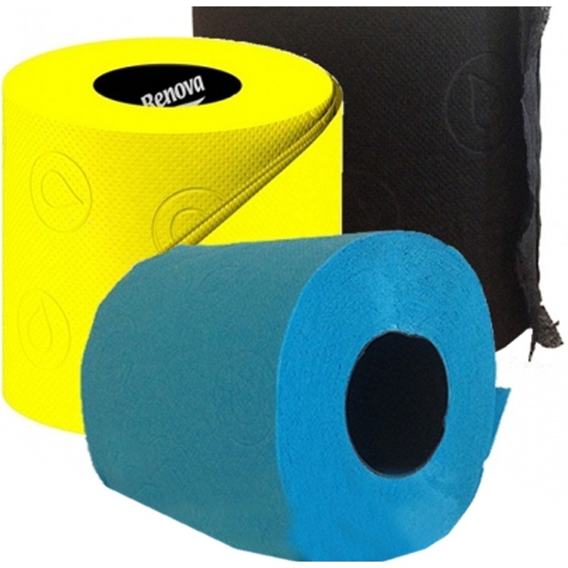 3x Rol gekleurd toiletpapier turquoise-geel-zwart