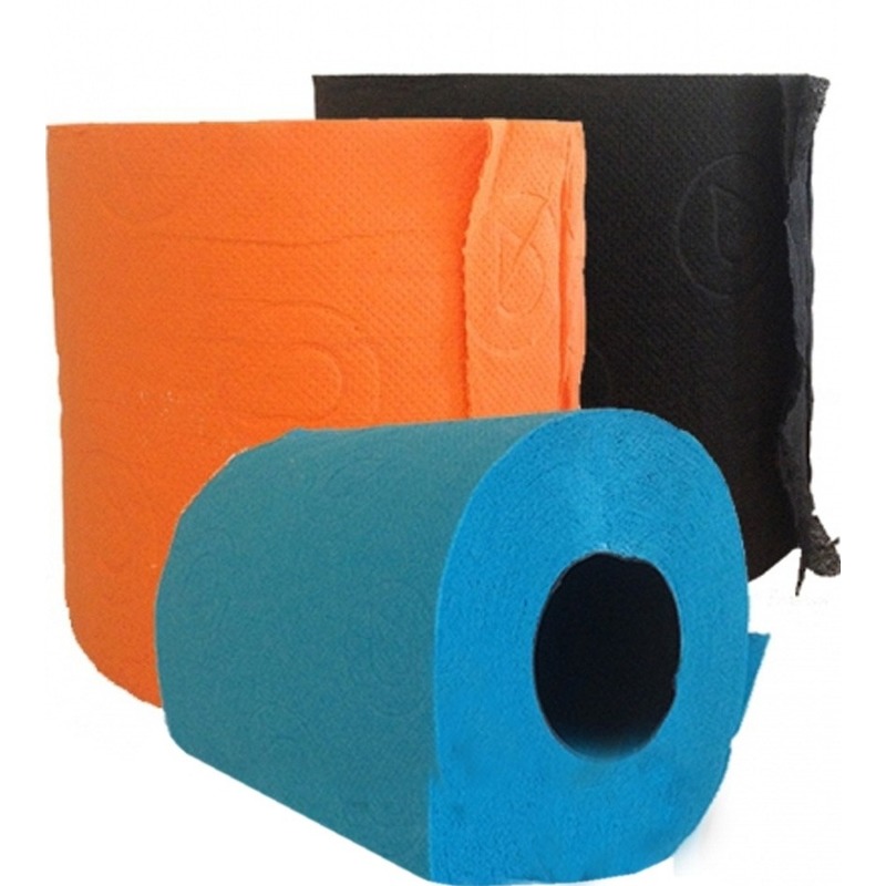 3x Rol gekleurd toiletpapier turquoise-oranje-zwart