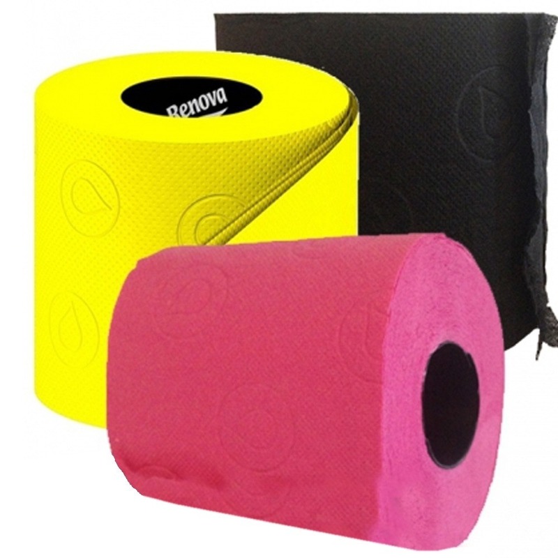 3x Rol gekleurd toiletpapier zwart-geel-fuchsia roze