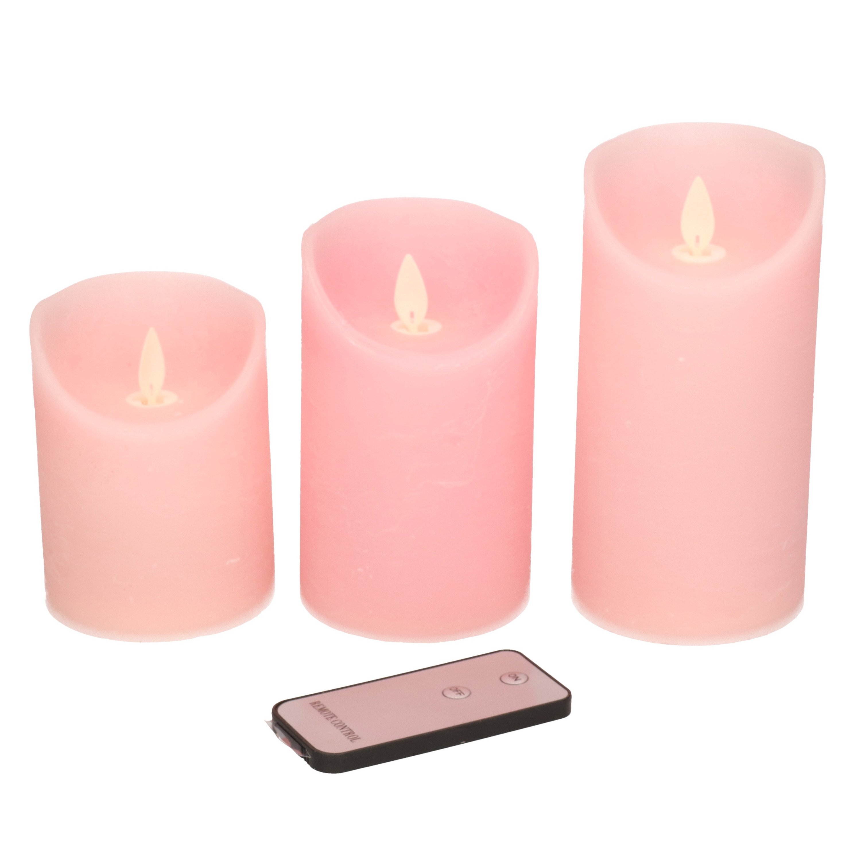 3x Roze LED kaarsen op batterijen inclusief afstandsbediening