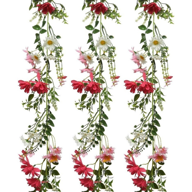 3x Roze-witte kunstbloemen takken 180 cm decoratie