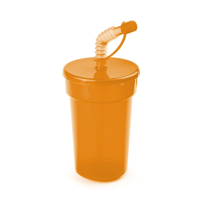 3x Sportbeker-limonadebeker met rietje oranje 400 ml