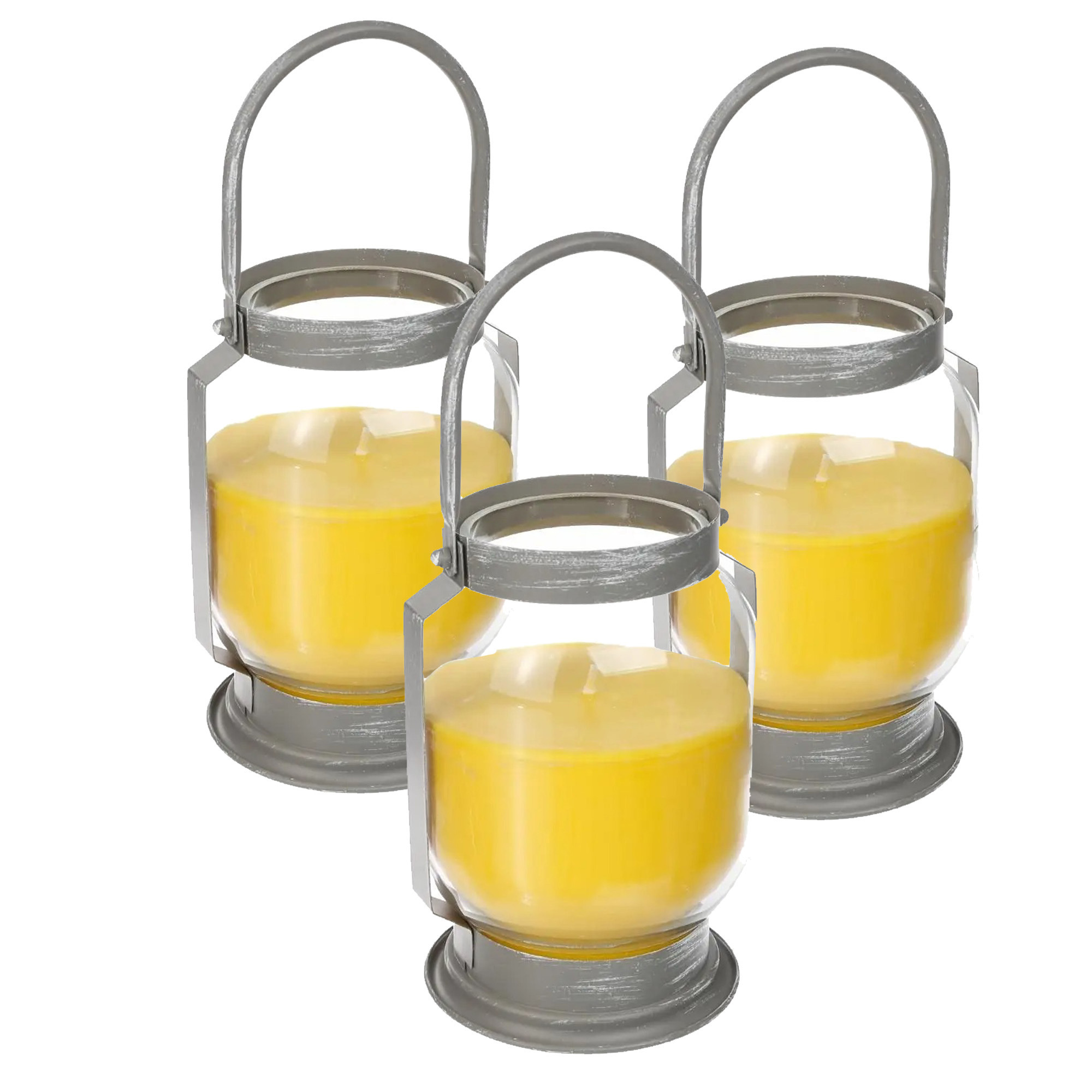 3x stuks antimuggen Citronella kaarsen-lantaarns in glas 65 branduren