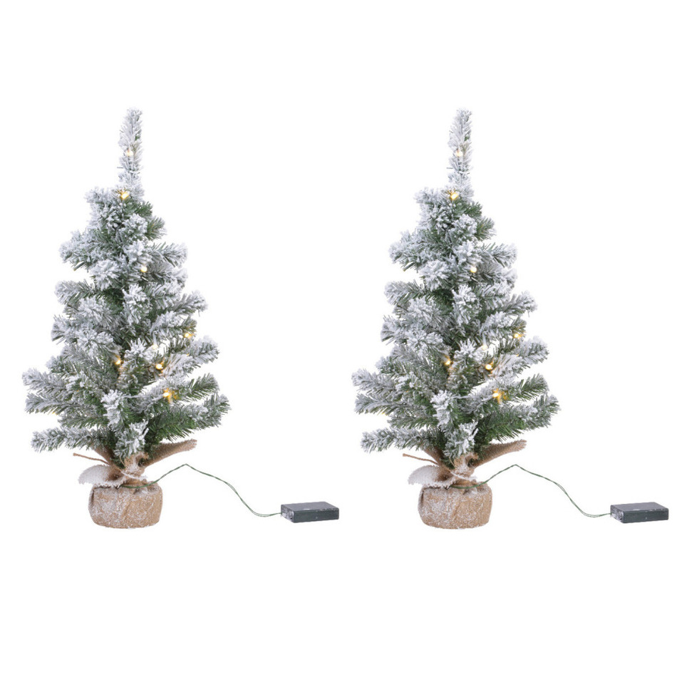 3x stuks besneeuwde miniboompjes-kunst kerstbomen met licht 45 cm