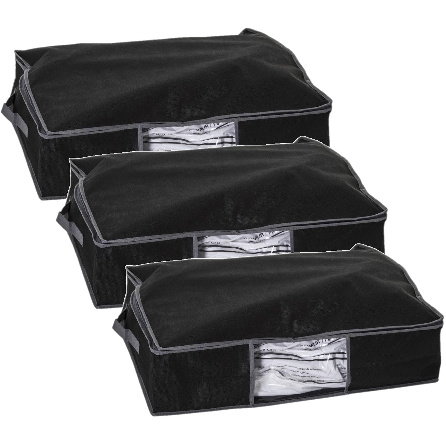 3x Stuks dekbed-kussen opberghoes zwart met vacuumzak 60 x 45 x 15 cm