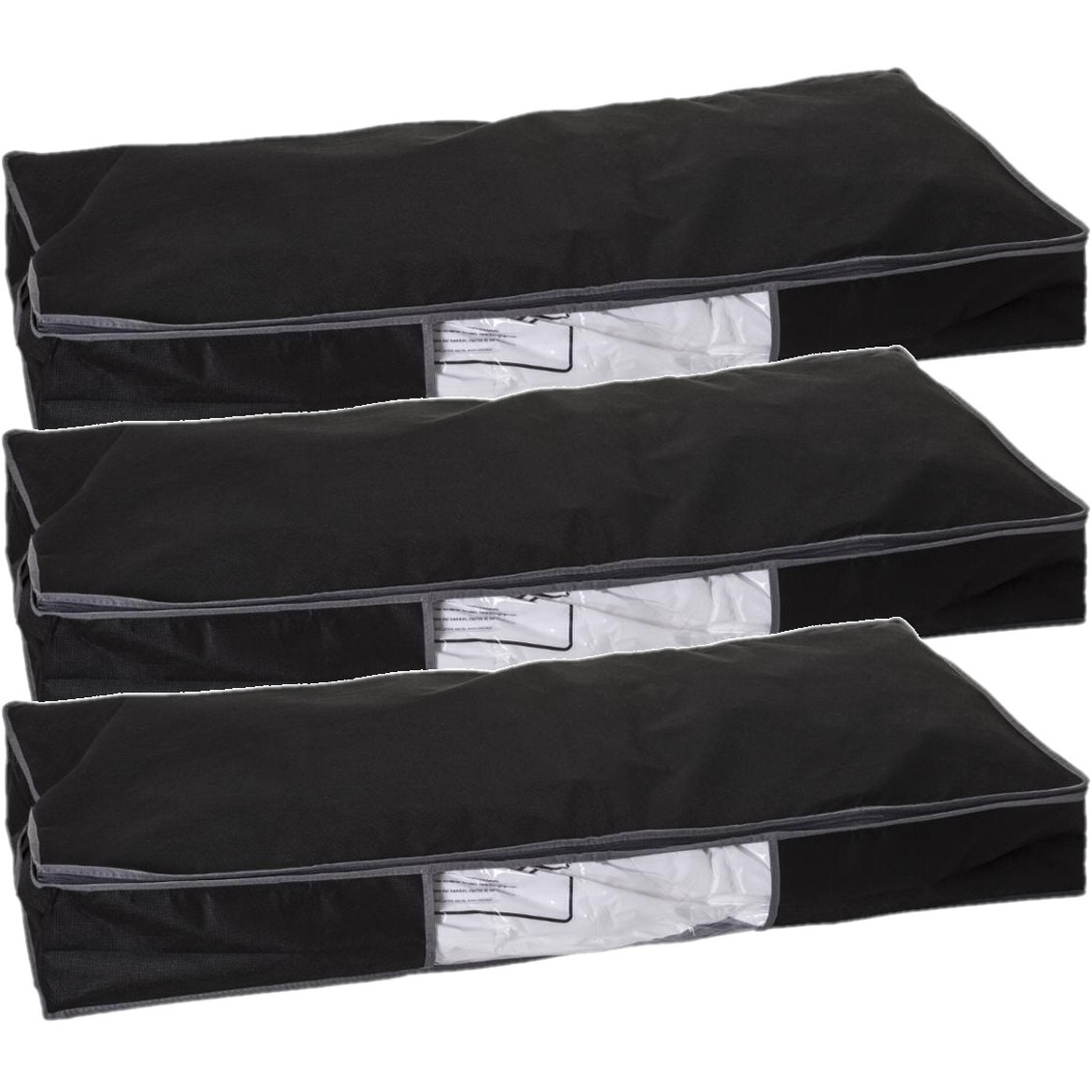 3x Stuks dekbed-kussen opberghoes zwart met vacuumzak 98 x 45 x 15 cm