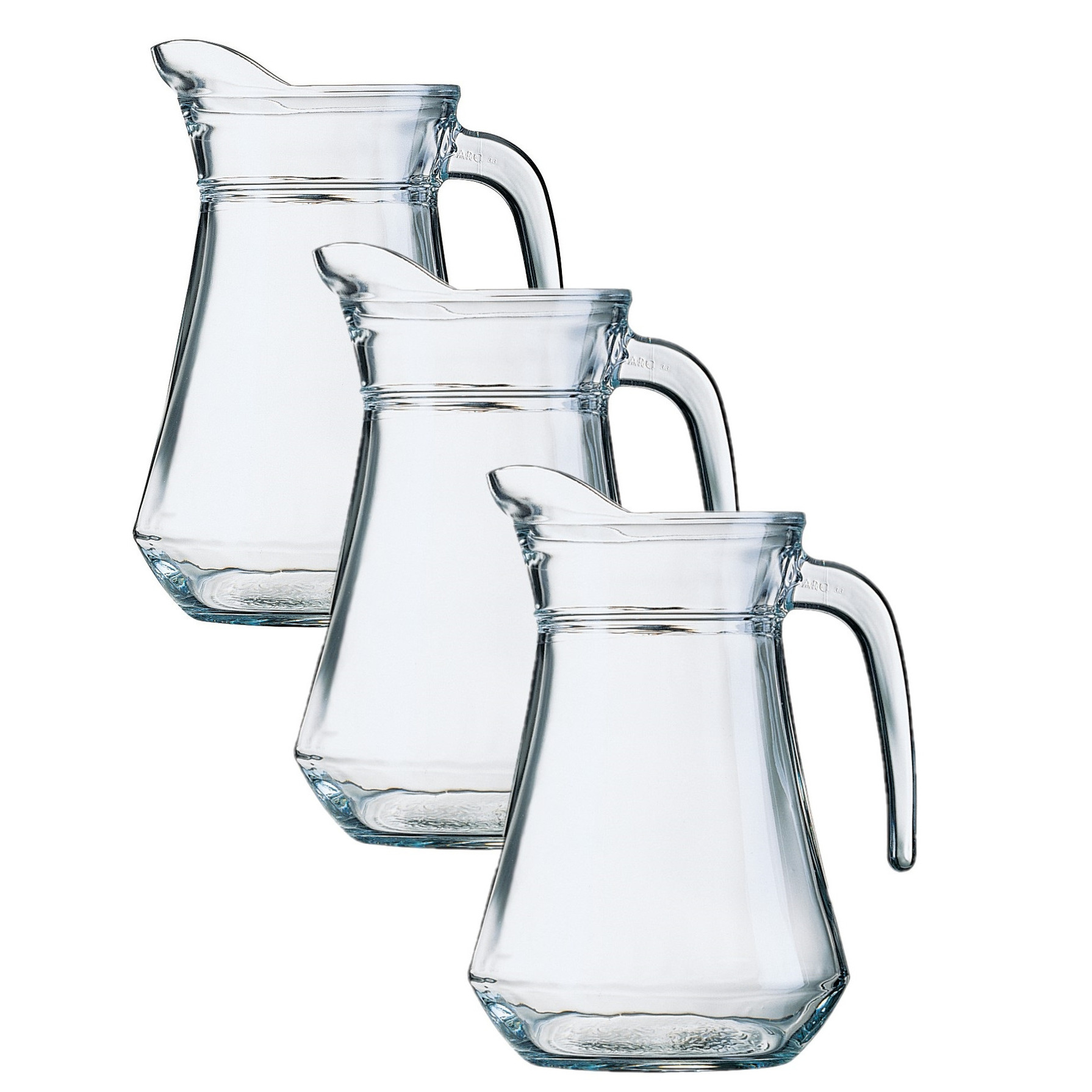 3x stuks glazen schenkkan-karaf 1 liter