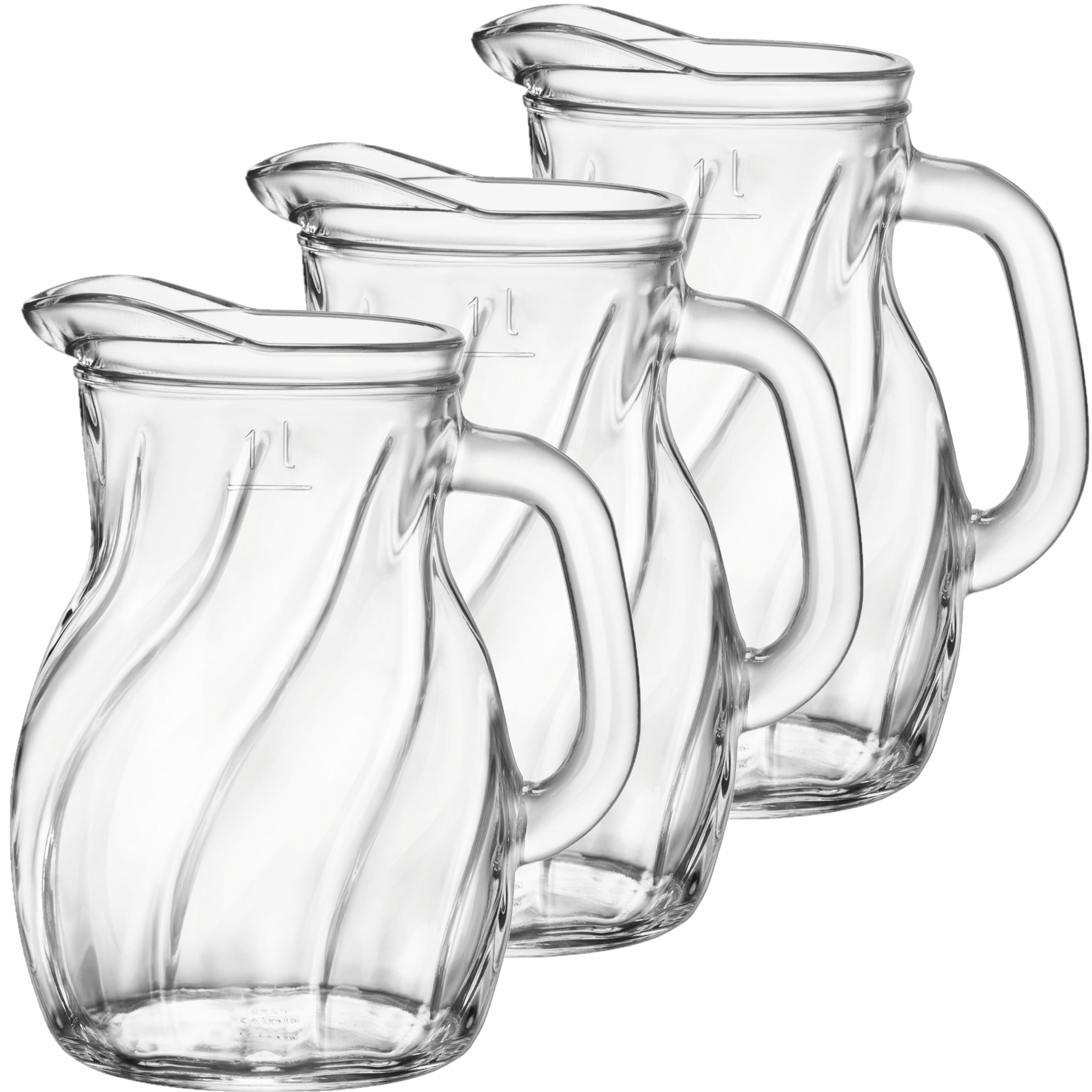 3x stuks glazen schenkkannen-waterkannen 1 liter