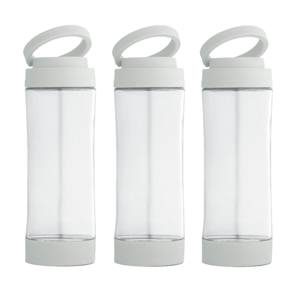 3x Stuks glazen waterfles-drinkfles met witte kunststof schroefdop en smartphone houder 390 ml