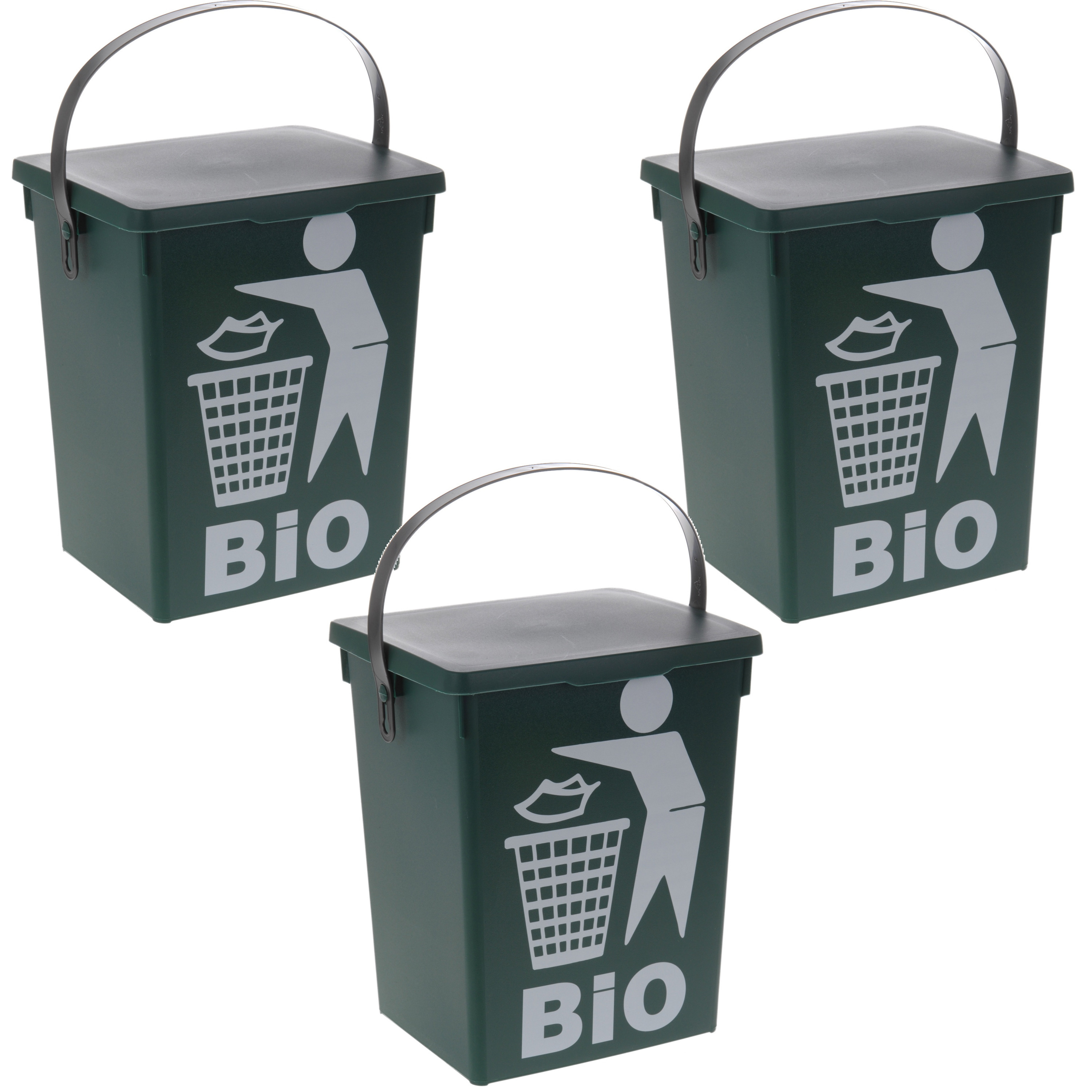 3x Stuks groene vuilnisbak-afvalbak voor gft-organisch afval 5 liter