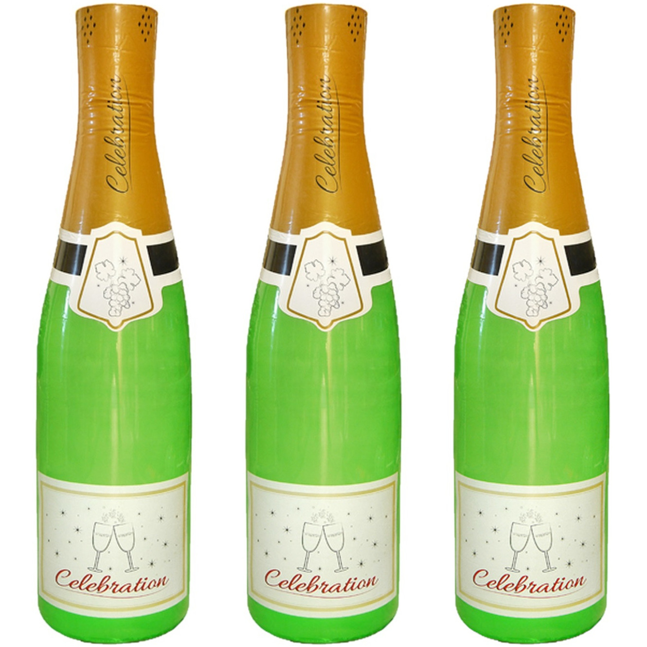 3x Stuks grote opblaasbare champagne fles Oud en Nieuw accessoires-decoratie 180 cm