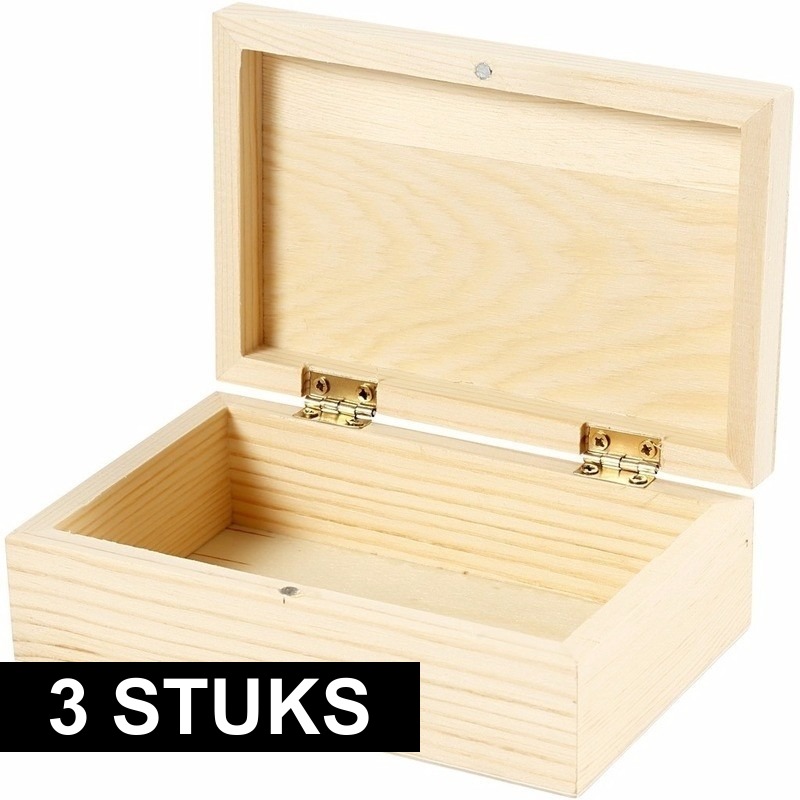 3x stuks houten kistjes van 14 x 9 x 5 cm