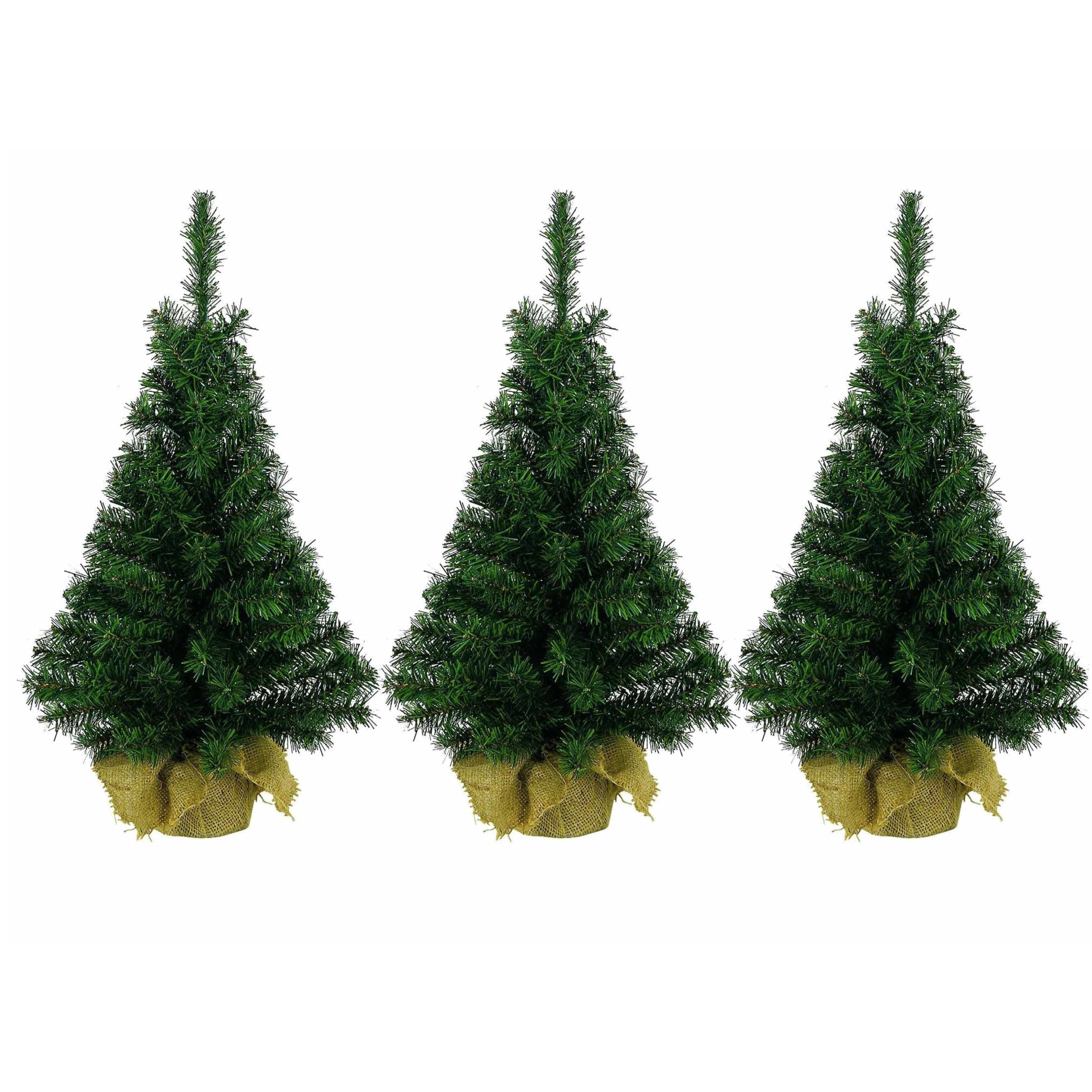 3x stuks kerst kerstbomen groen in jute zak 45 cm