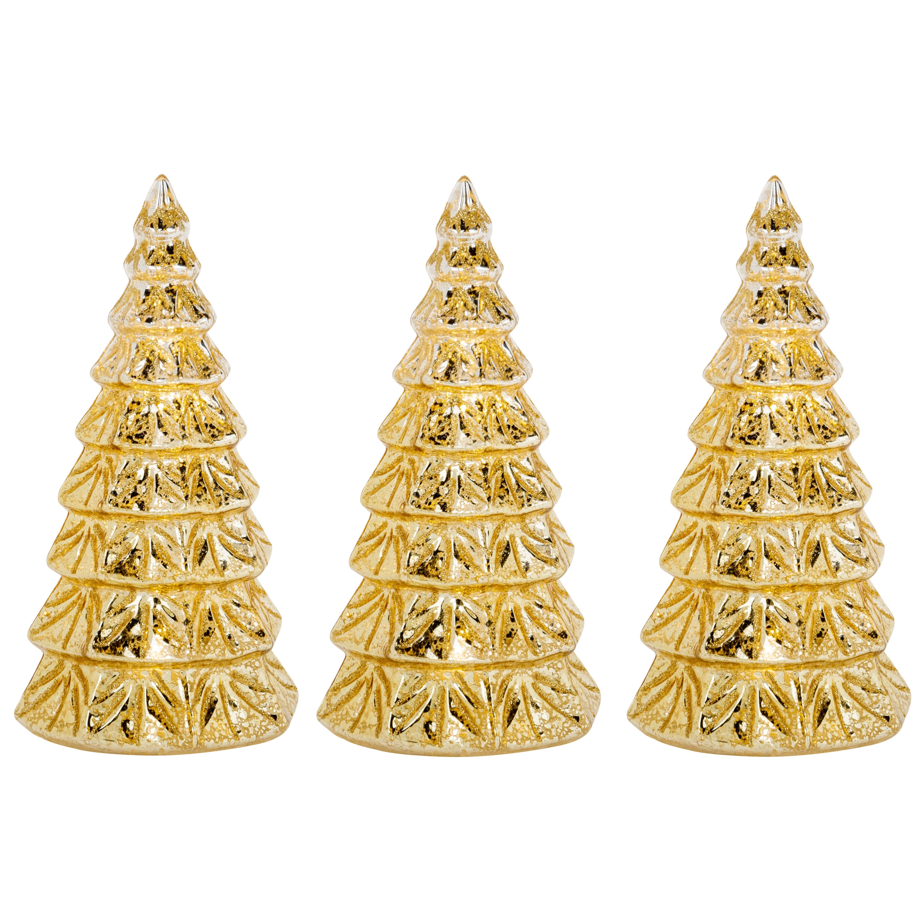 3x stuks led kaarsen kerstboom kaars goud D9 x H15 cm