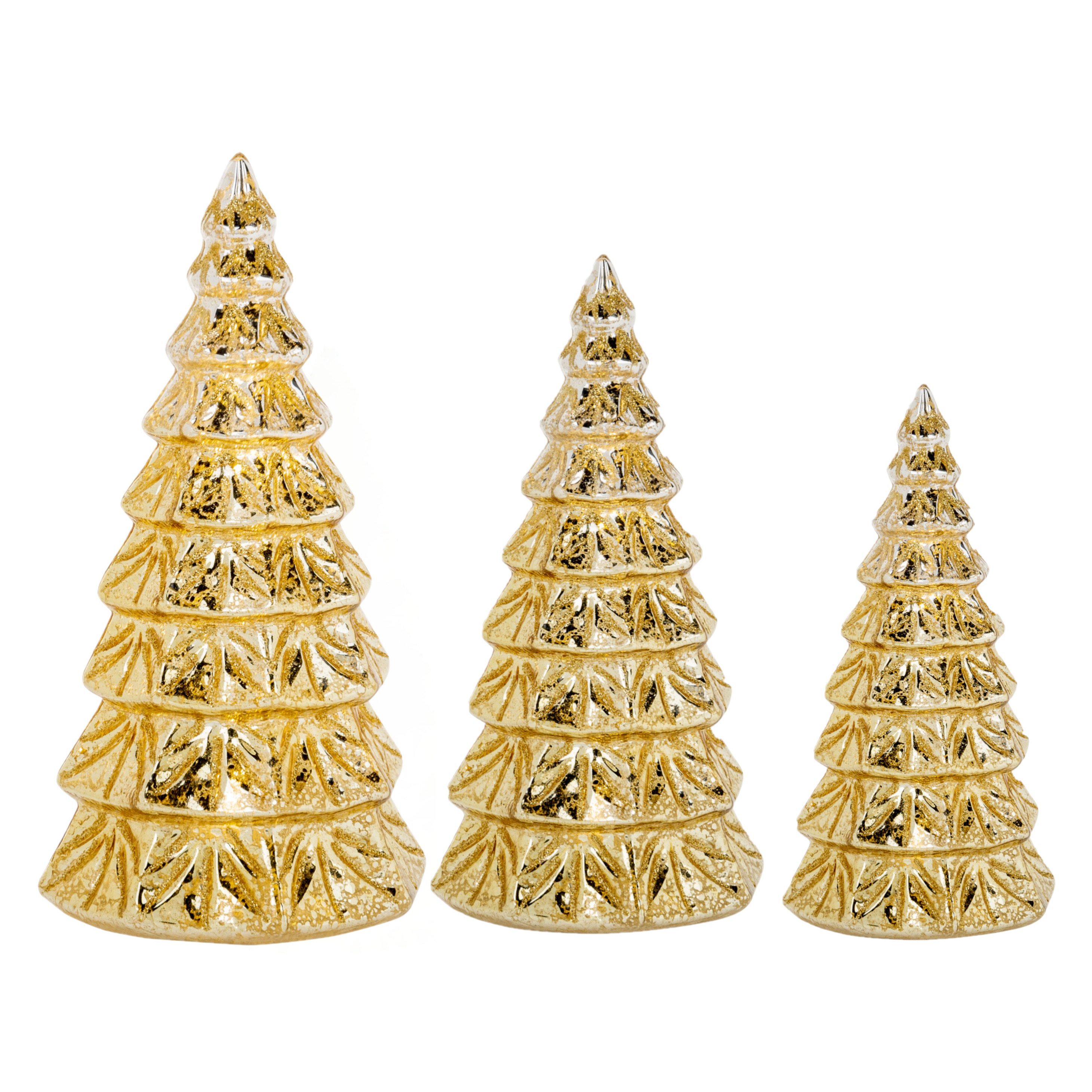 3x stuks led kaarsen kerstboom kaarsen goud H15 cm, H19 cm en H23 cm