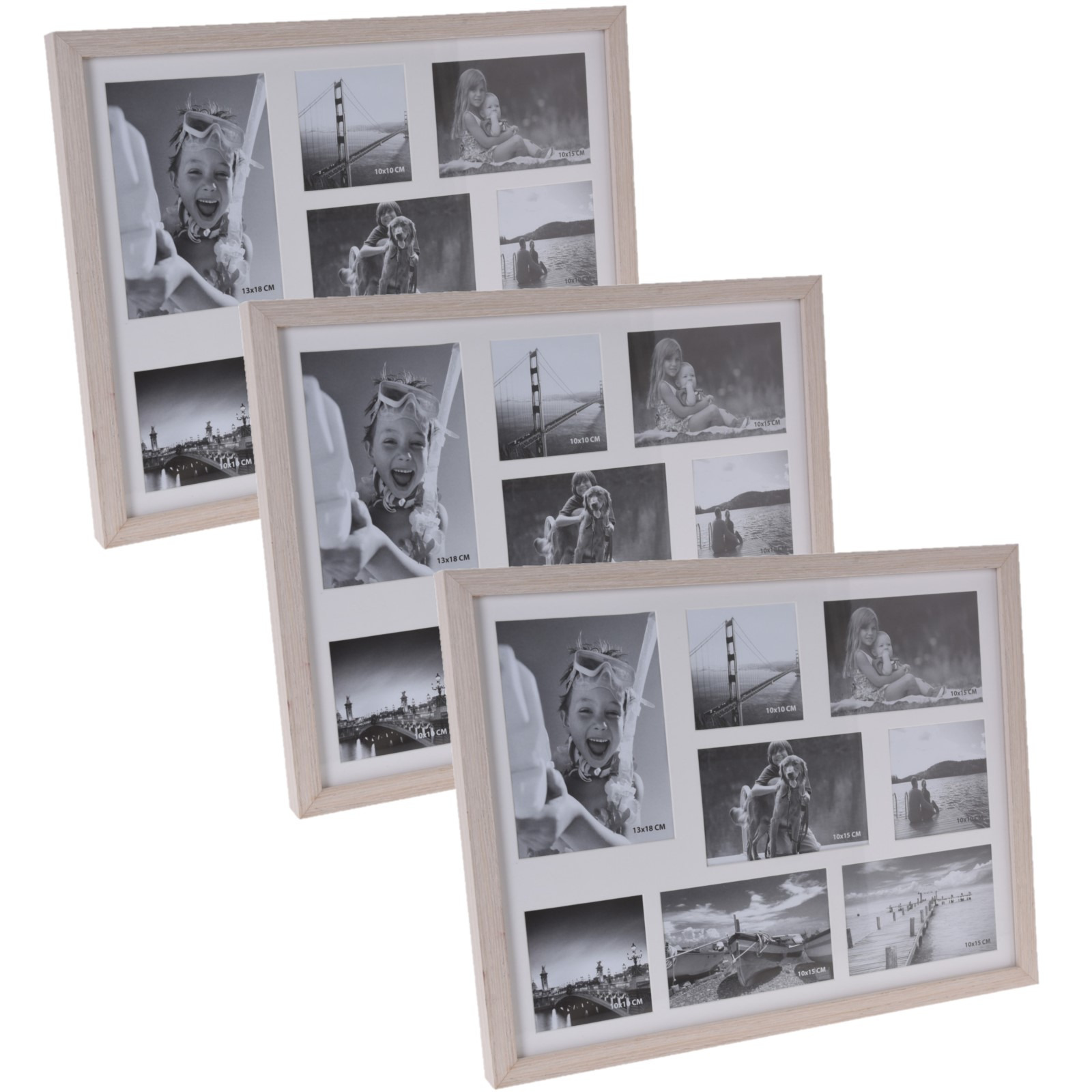 3x stuks multi fotolijst hout white wash met 8 vakken geschikt voor diverse foto maten